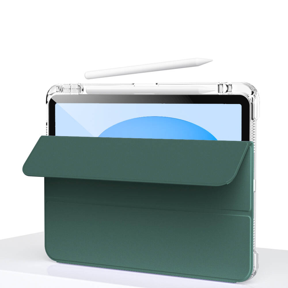 Apple iPad 11.Nesil 2025 Kılıf Magnetik Ayrılabilen Airbagli Zore Sliding Tablet Kılıfı Koyu Yeşil