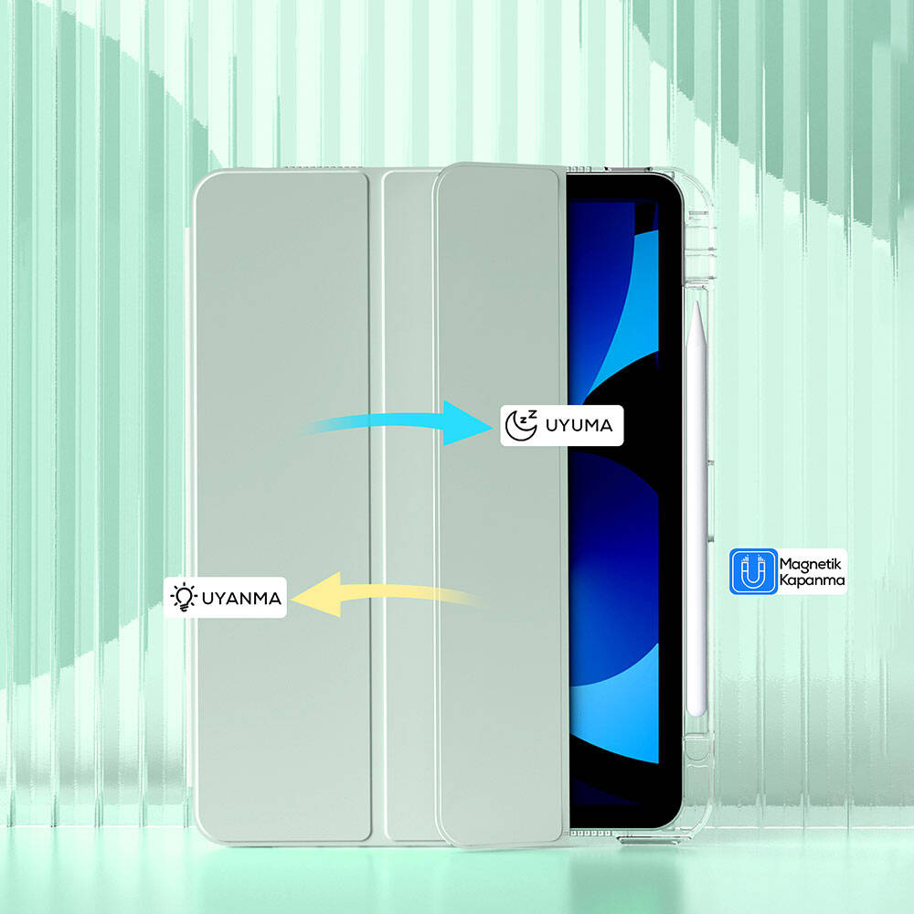 Apple iPad Air 11 2025 M3 Kılıf Magnetik Ayrılabilen Airbagli Zore Sliding Tablet Kılıfı Pembe Açık