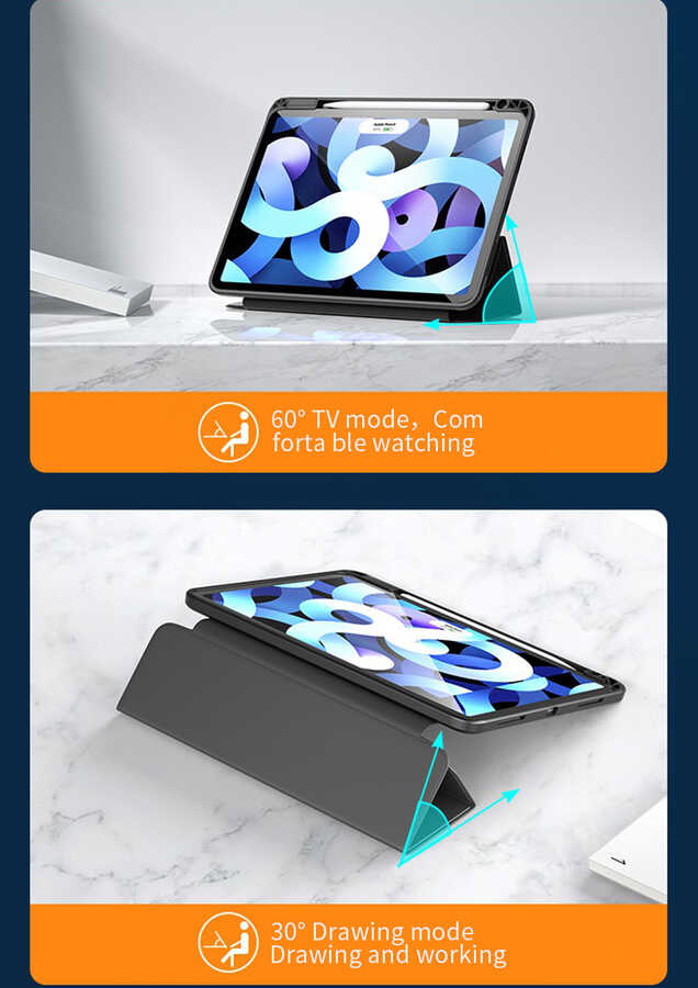 Apple iPad Air 11 2025 M3 Kılıf Zore Nort Arkası Şeffaf Standlı Kılıf Lacivert