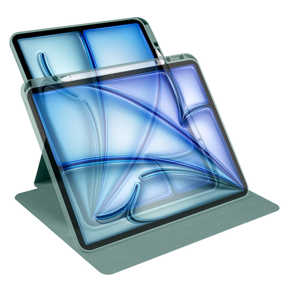 Apple iPad Air 13 2024 Kılıf Zore Termik Kalem Bölmeli Dönebilen Standlı Kılıf Koyu Yeşil
