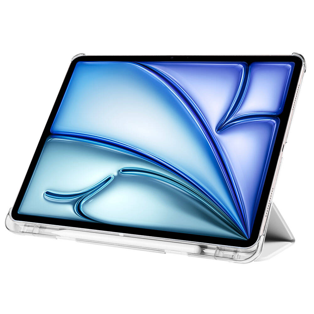 Apple iPad Air 13 2024 Zore Smart Cover Kalem Bölmeli Standlı 1-1 Kılıf Pembe Koyu