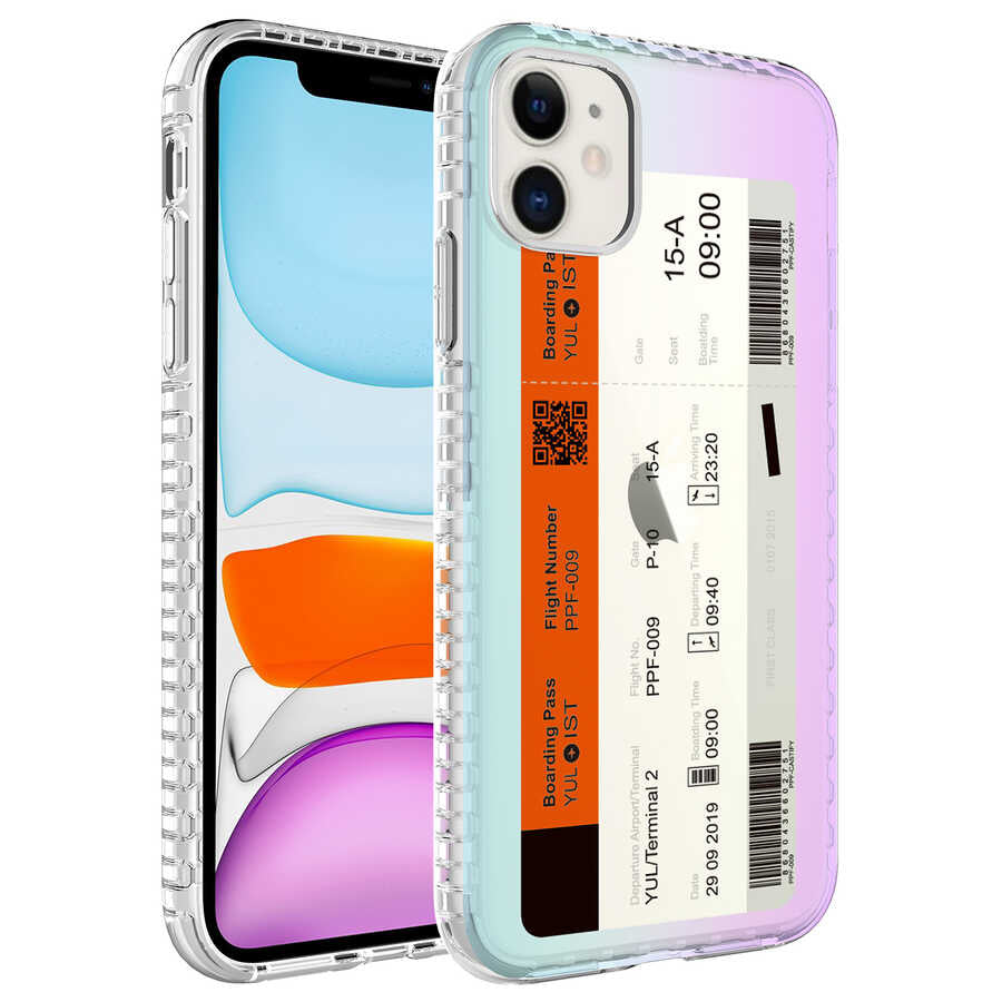 Apple iPhone 11 Kılıf Airbag Kenarlı Renkli Desenli Silikon Zore Elegans Kapak