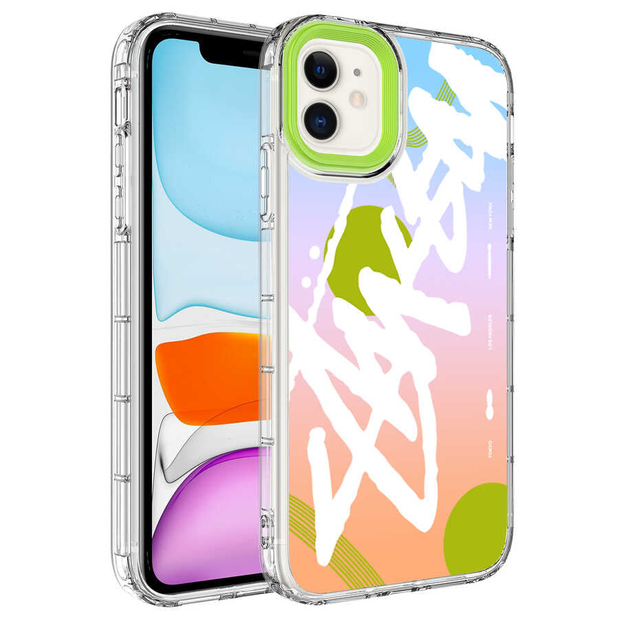 Apple iPhone 11 Kılıf Kamera Korumalı Renkli Desenli Sert Silikon Zore Korn Kapak