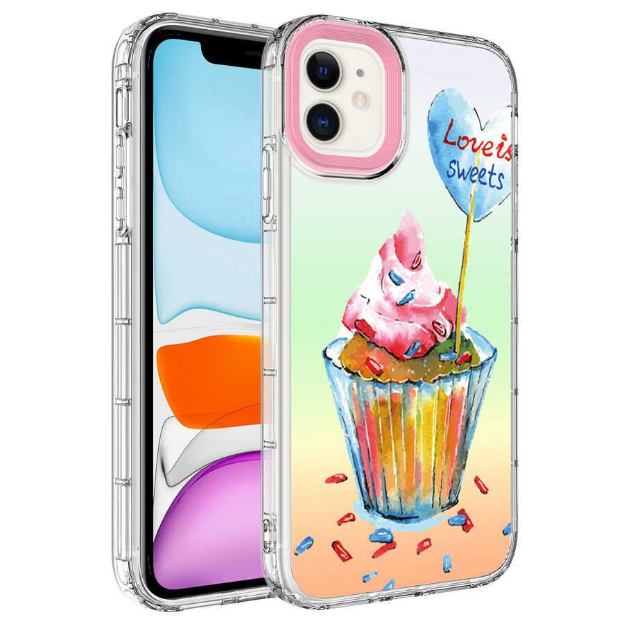 Apple iPhone 11 Kılıf Kamera Korumalı Renkli Desenli Sert Silikon Zore Korn Kapak