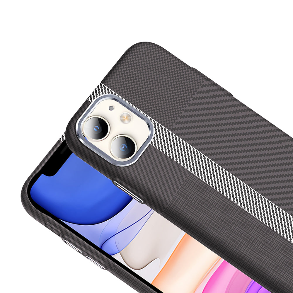 Apple iPhone 11 Kılıf M-safe Şarj Özellikli Karbon Fiber Görünümlü Zore Gros Kapak Gri-Siyah