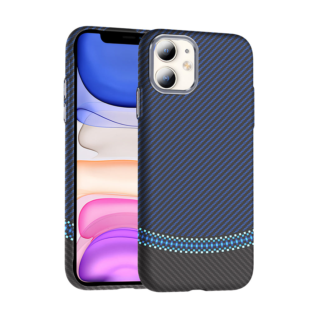 Apple iPhone 11 Kılıf M-safe Şarj Özellikli Karbon Fiber Görünümlü Zore Gros Kapak Siyah-Lacivert