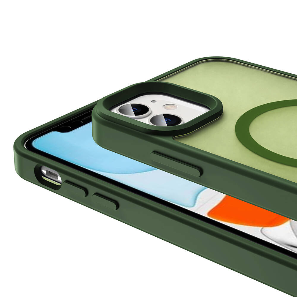 Apple iPhone 11 Kılıf M-safe Şarj Özellikli Mat Arka Yüzey Zore Sio Kapak Koyu Yeşil