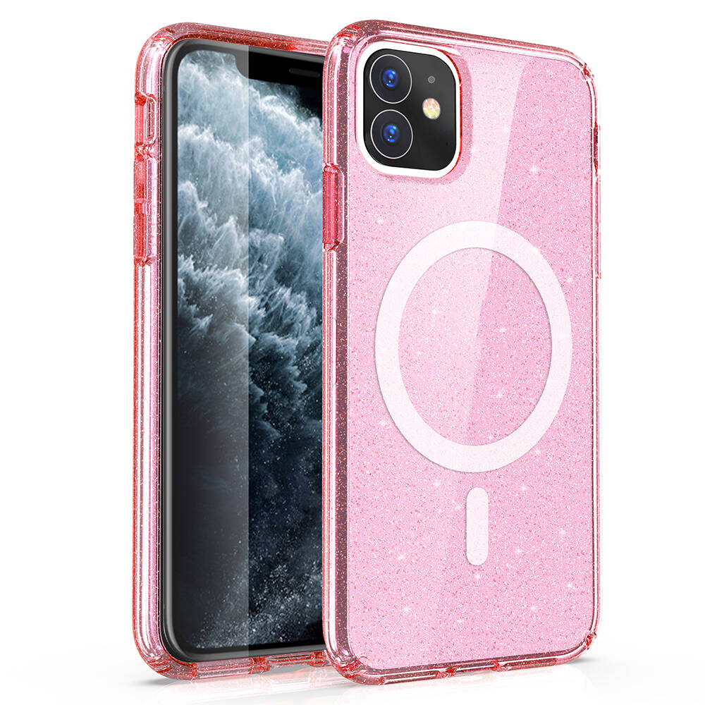 Apple iPhone 11 Kılıf M-safe Şarj Özellikli Parlayan Simli Saydam Renkli Zore Allstar Kapak