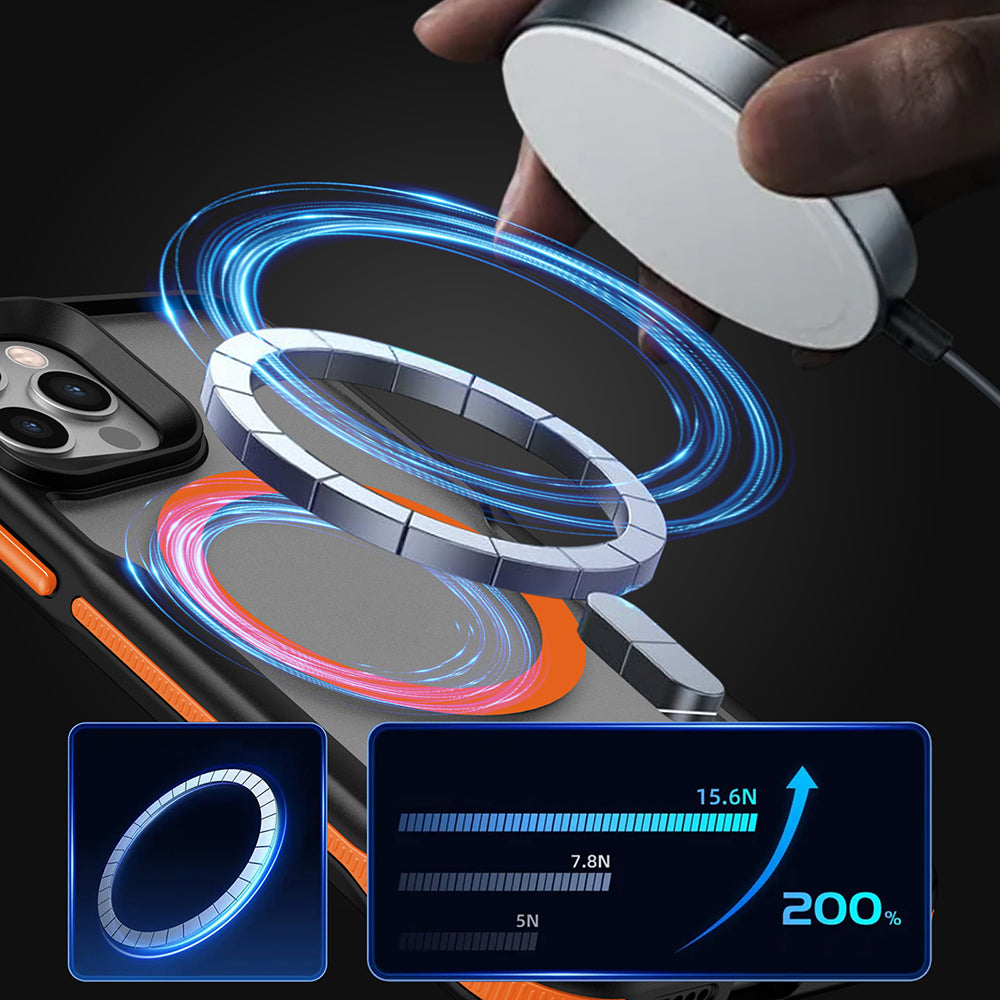 Apple iPhone 11 Kılıf M-safe Şarj Özellikli Renkli Kenar Airbag Şeritli Zore Lamer Kapak Turuncu