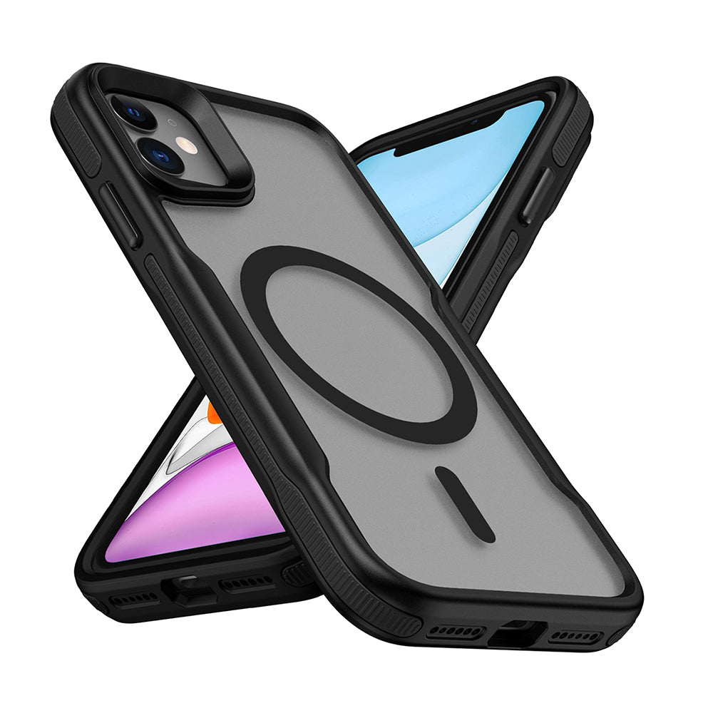 Apple iPhone 11 Kılıf M-safe Şarj Özellikli Renkli Kenar Airbag Şeritli Zore Lamer Kapak Siyah