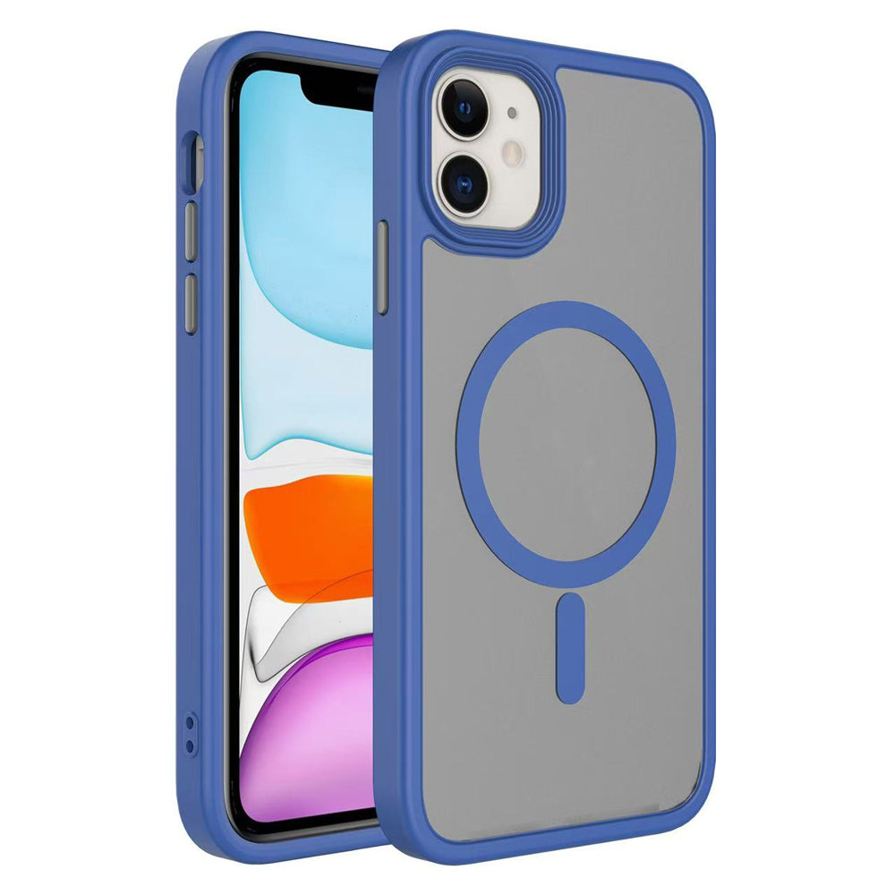 Apple iPhone 11 Kılıf Mat Arka Yüzey Wireless Şarj Özellikli Zore Flet M-safe Kapak Lacivert