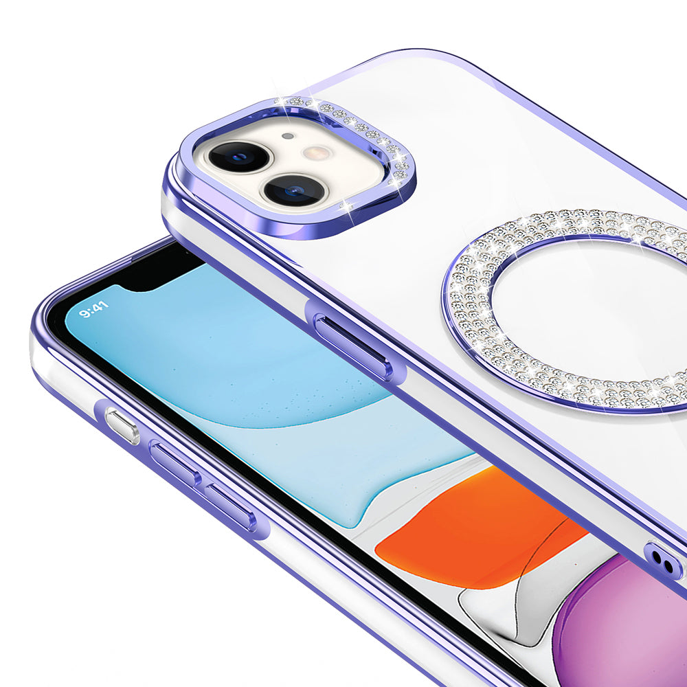 Apple iPhone 11 Kılıf Pırlanta Taş Tasarımlı M-safe Şarj Özellikli Zore Karetta Silikon Kapak Gold