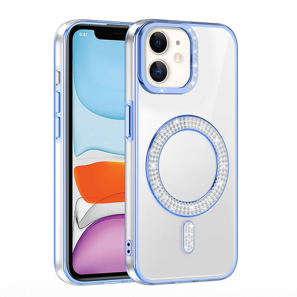 Apple iPhone 11 Kılıf Pırlanta Taş Tasarımlı M-safe Şarj Özellikli Zore Karetta Silikon Kapak Mavi