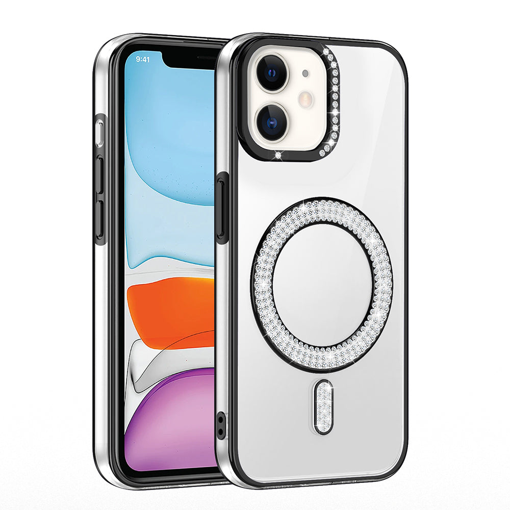 Apple iPhone 11 Kılıf Pırlanta Taş Tasarımlı M-safe Şarj Özellikli Zore Karetta Silikon Kapak Rose Gold