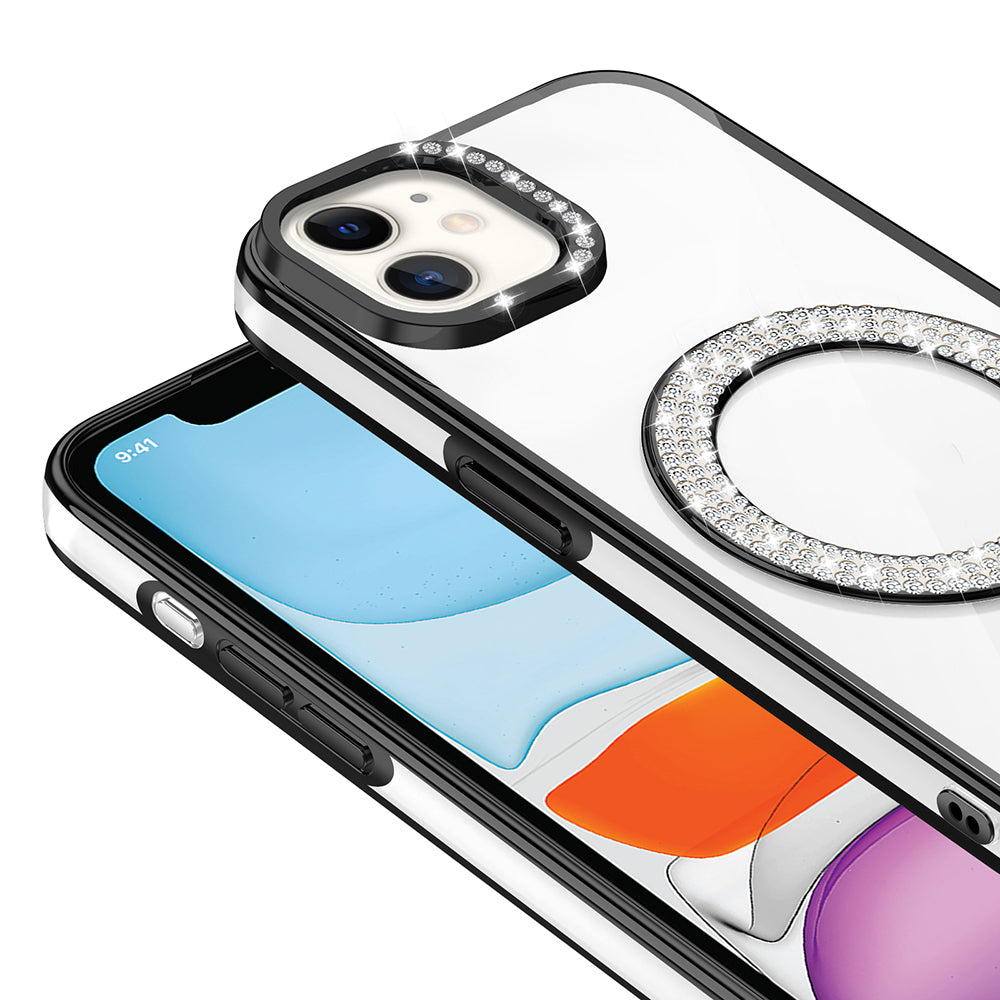 Apple iPhone 11 Kılıf Pırlanta Taş Tasarımlı M-safe Şarj Özellikli Zore Karetta Silikon Kapak Rose Gold