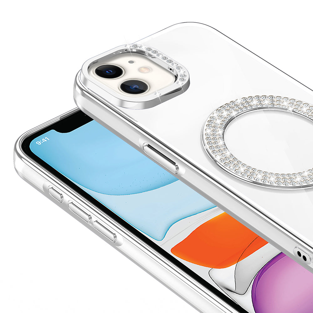 Apple iPhone 11 Kılıf Pırlanta Taş Tasarımlı M-safe Şarj Özellikli Zore Karetta Silikon Kapak Siyah