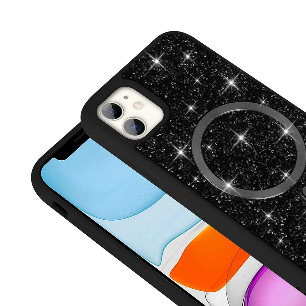 Apple iPhone 11 Kılıf Pırlanta Tasarımlı M-safe Şarj Özellikli Zore Mozaik Silikon Kapak Titanyum-Gri