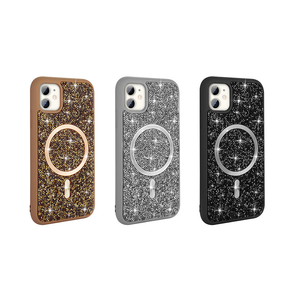 Apple iPhone 11 Kılıf Pırlanta Tasarımlı M-safe Şarj Özellikli Zore Mozaik Silikon Kapak Titanyum-Gri