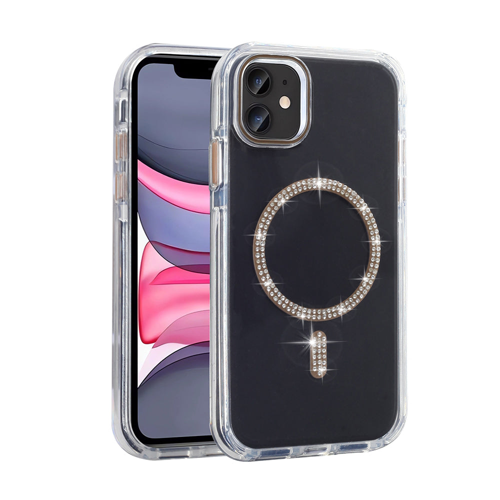 Apple iPhone 11 Kılıf Taşlı Tasarım M-safe Şarj Özellikli Zore Koment Silikon Kapak Gümüş