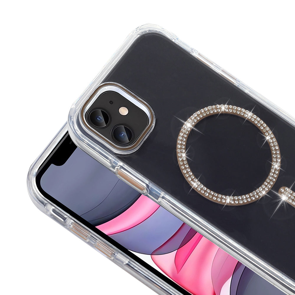 Apple iPhone 11 Kılıf Taşlı Tasarım M-safe Şarj Özellikli Zore Koment Silikon Kapak Gümüş