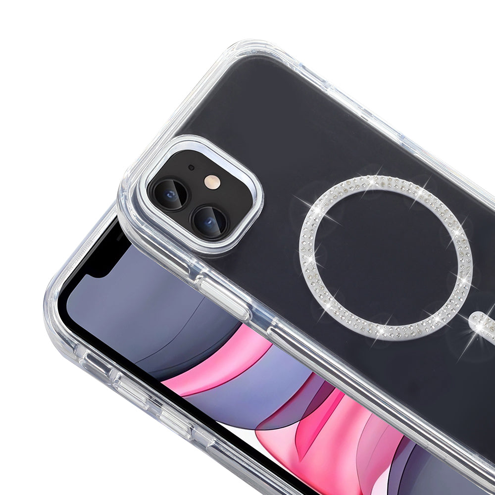 Apple iPhone 11 Kılıf Taşlı Tasarım M-safe Şarj Özellikli Zore Koment Silikon Kapak Gold