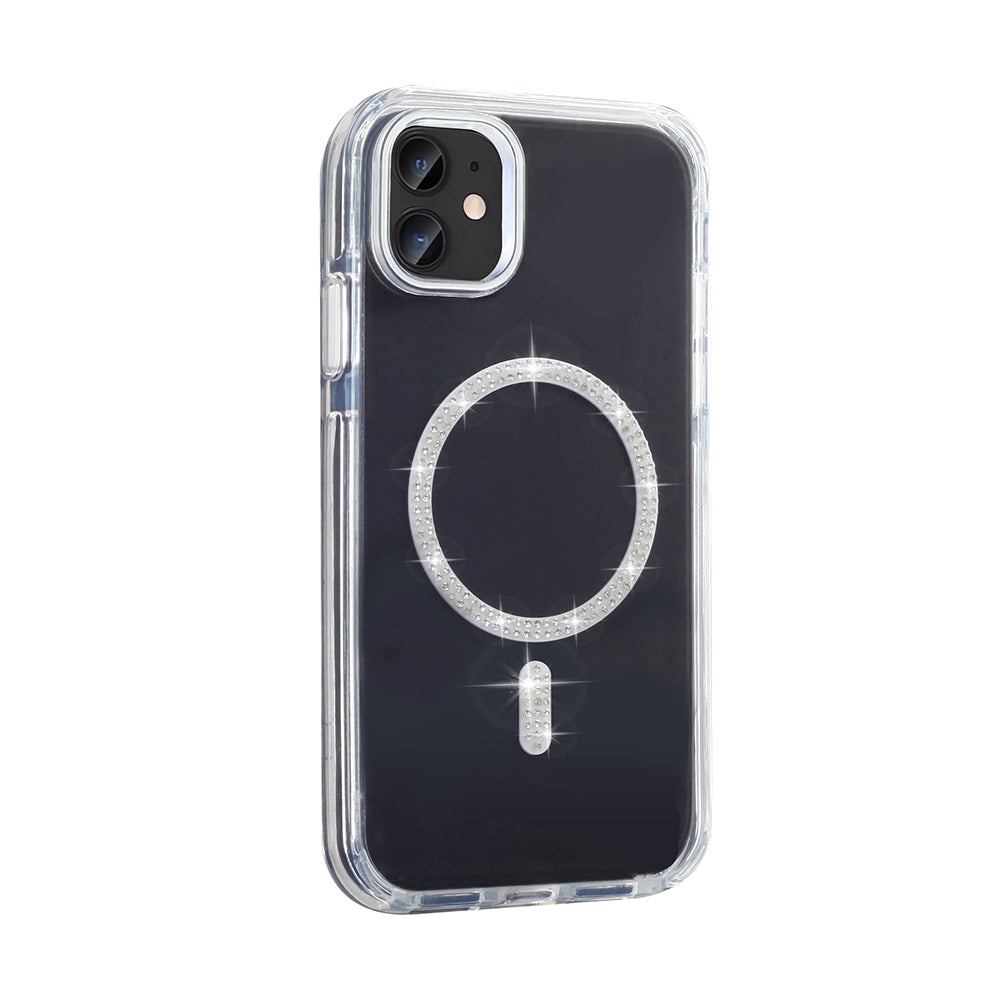 Apple iPhone 11 Kılıf Taşlı Tasarım M-safe Şarj Özellikli Zore Koment Silikon Kapak Gold