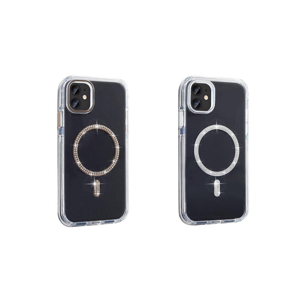 Apple iPhone 11 Kılıf Taşlı Tasarım M-safe Şarj Özellikli Zore Koment Silikon Kapak Gümüş