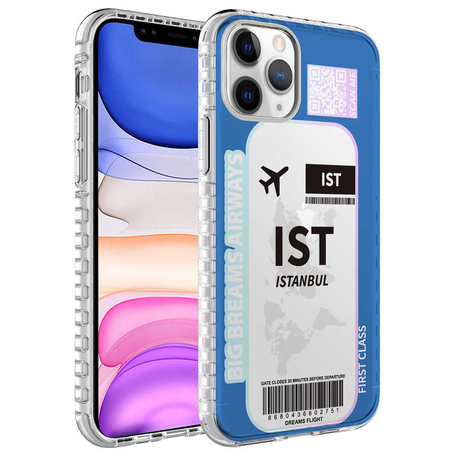 Apple iPhone 11 Pro Max Kılıf Airbag Kenarlı Renkli Desenli Silikon Zore Elegans Kapak