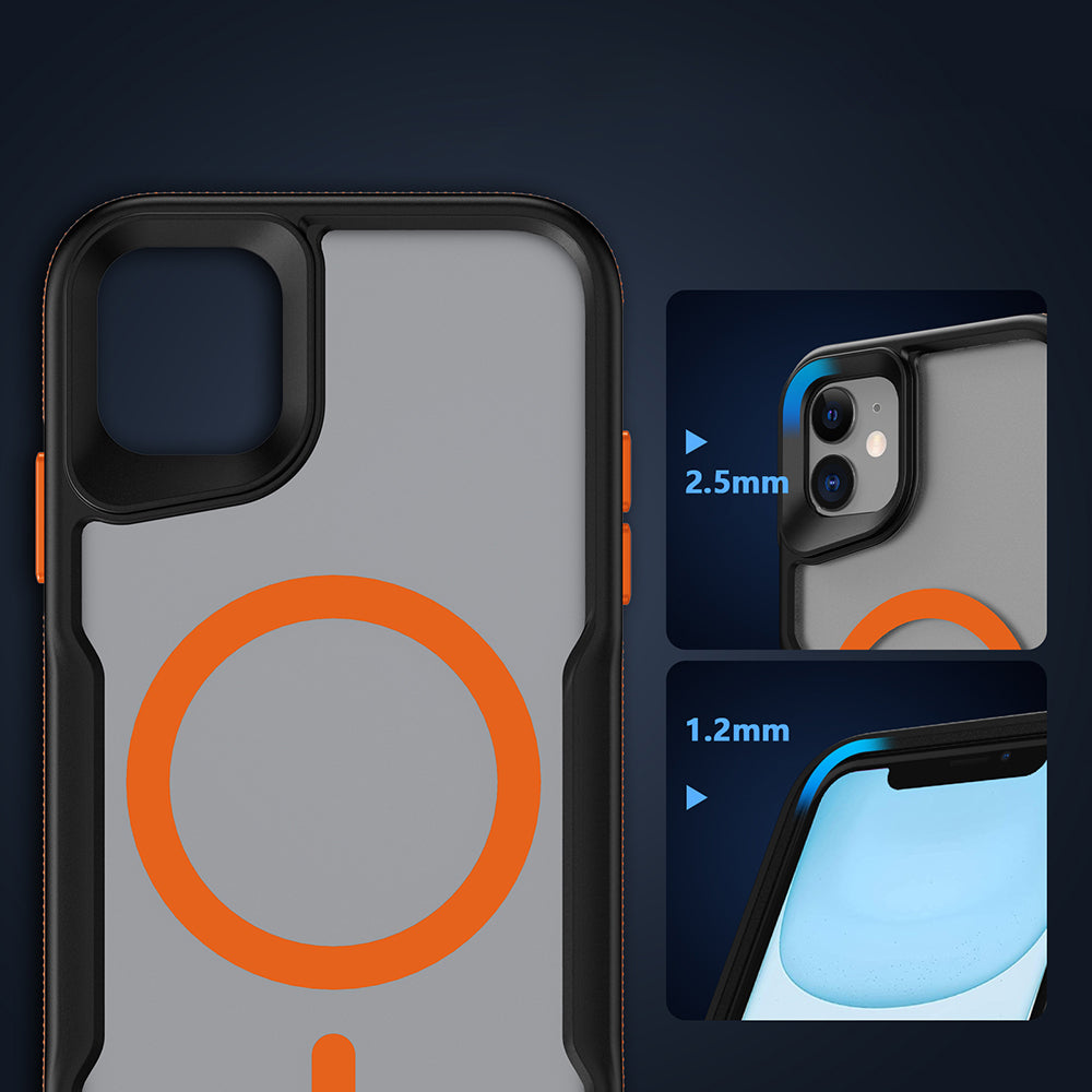 Apple iPhone 12 Kılıf M-safe Şarj Özellikli Renkli Kenar Airbag Şeritli Zore Lamer Kapak Gri