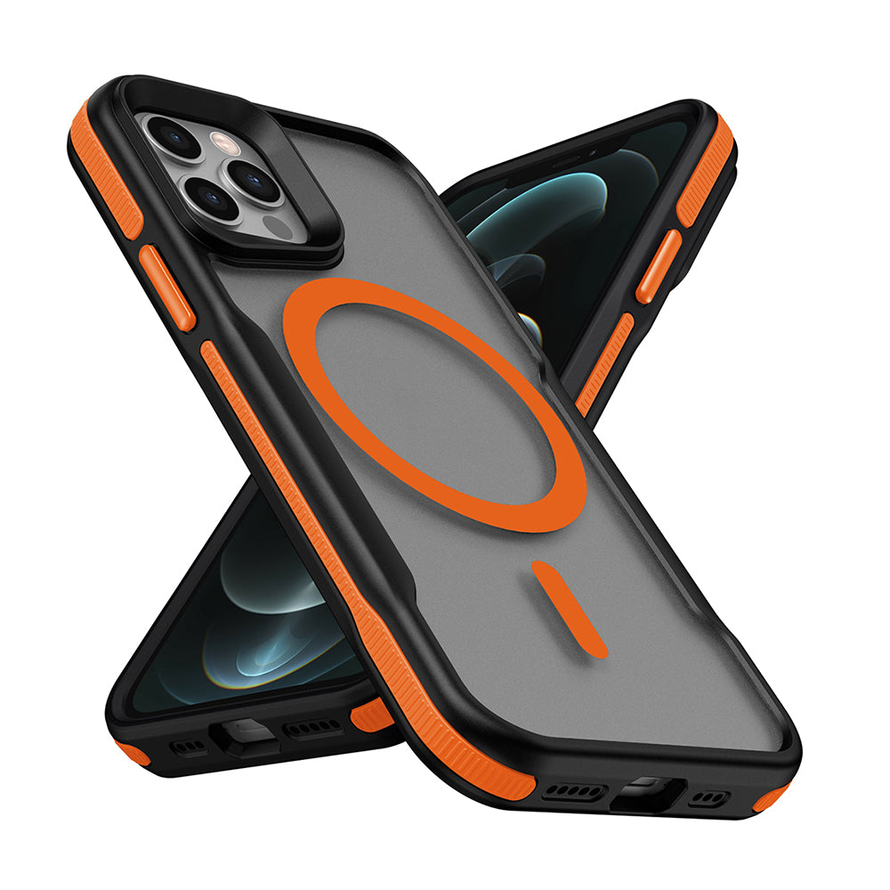 Apple iPhone 12 Kılıf M-safe Şarj Özellikli Renkli Kenar Airbag Şeritli Zore Lamer Kapak Titanyum-Gold