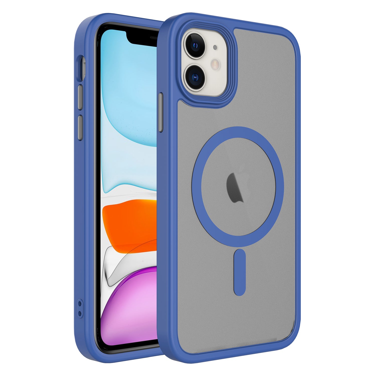 Apple iPhone 12 Kılıf Mat Arka Yüzey Wireless Şarj Özellikli Zore Flet M-safe Kapak Lacivert