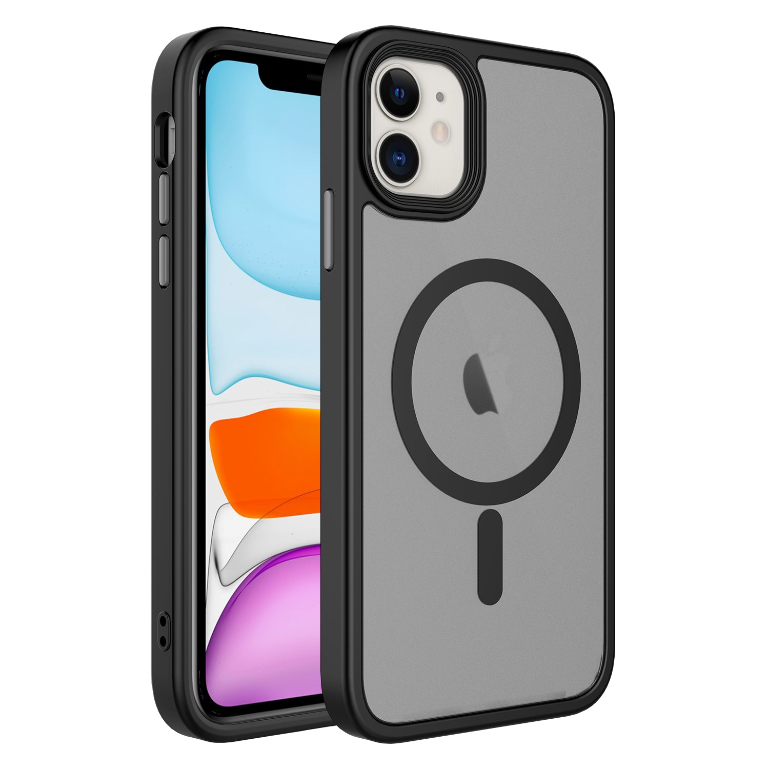 Apple iPhone 12 Kılıf Mat Arka Yüzey Wireless Şarj Özellikli Zore Flet M-safe Kapak Siyah