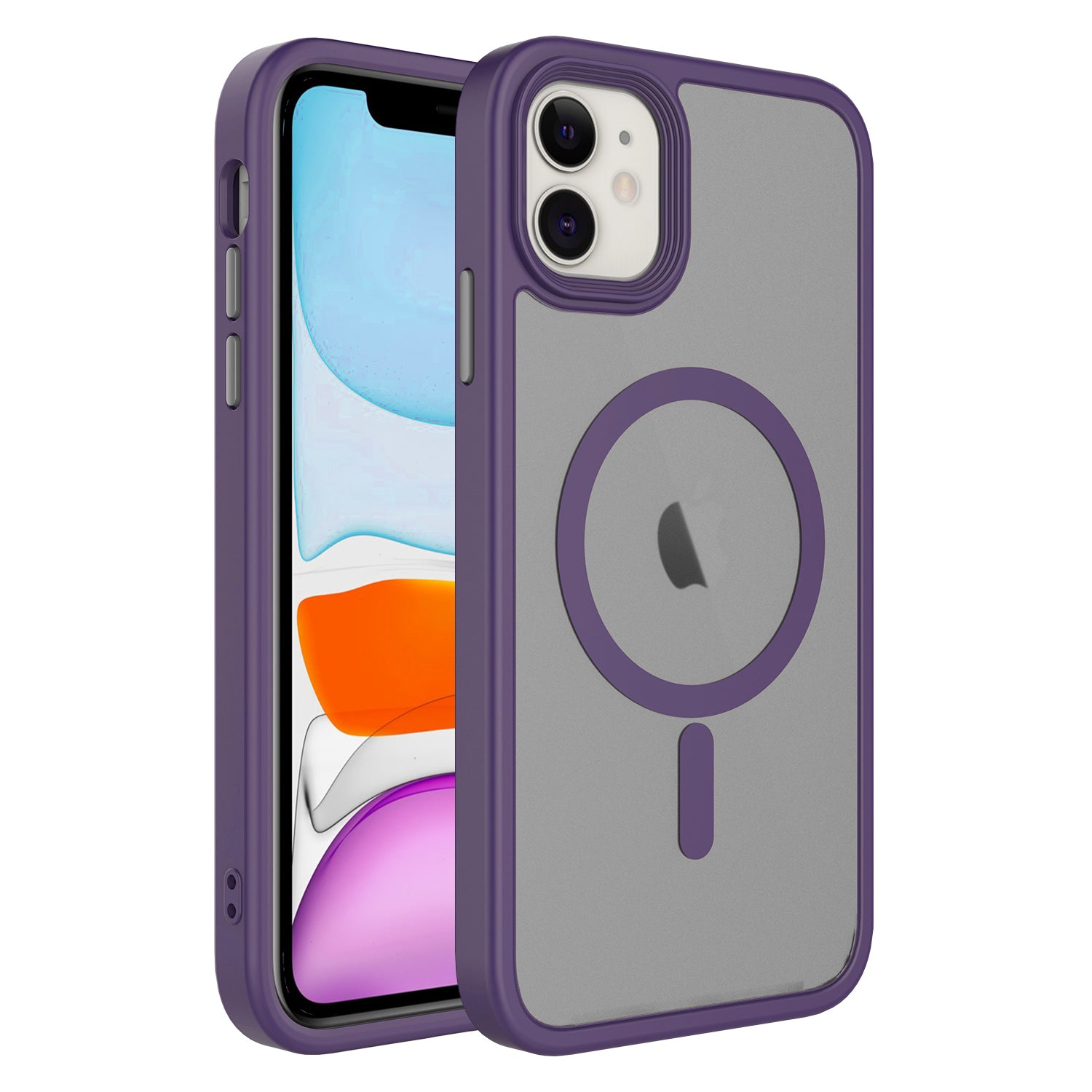 Apple iPhone 12 Kılıf Mat Arka Yüzey Wireless Şarj Özellikli Zore Flet M-safe Kapak Derin Mor