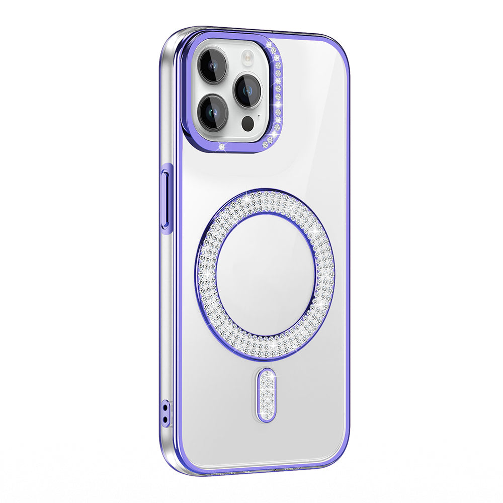 Apple iPhone 12 Pro Kılıf Pırlanta Taş Tasarımlı M-safe Şarj Özellikli Zore Karetta Silikon Kapak Gümüş