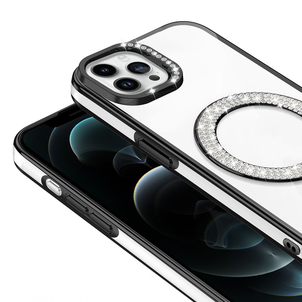 Apple iPhone 12 Pro Kılıf Pırlanta Taş Tasarımlı M-safe Şarj Özellikli Zore Karetta Silikon Kapak Gold