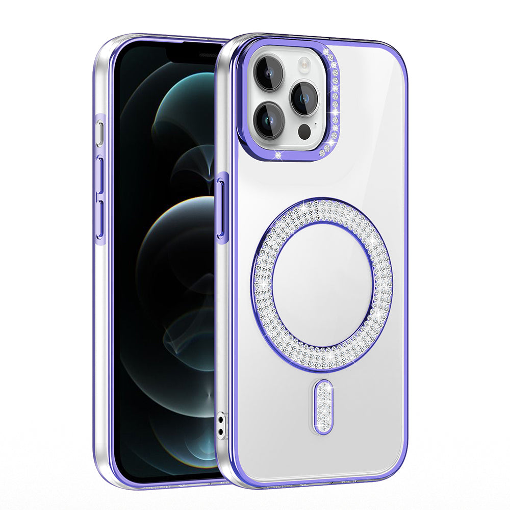 Apple iPhone 12 Pro Kılıf Pırlanta Taş Tasarımlı M-safe Şarj Özellikli Zore Karetta Silikon Kapak Gold