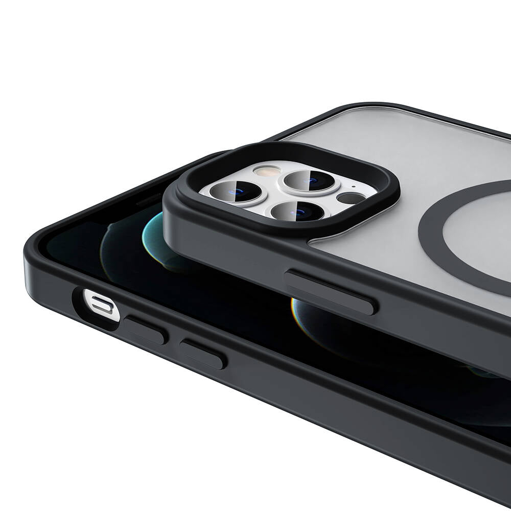 Apple iPhone 12 Pro Max Kılıf M-safe Şarj Özellikli Mat Arka Yüzey Zore Sio Kapak Siyah