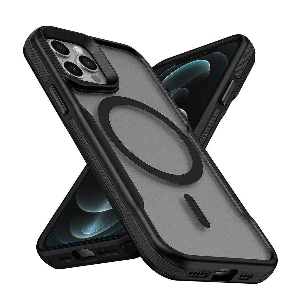 Apple iPhone 12 Pro Max Kılıf M-safe Şarj Özellikli Renkli Kenar Airbag Şeritli Zore Lamer Kapak Siyah