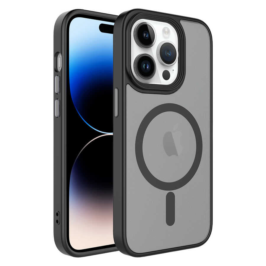 Apple iPhone 12 Pro Max Kılıf Mat Arka Yüzey Wireless Şarj Özellikli Zore Flet M-safe Kapak Siyah
