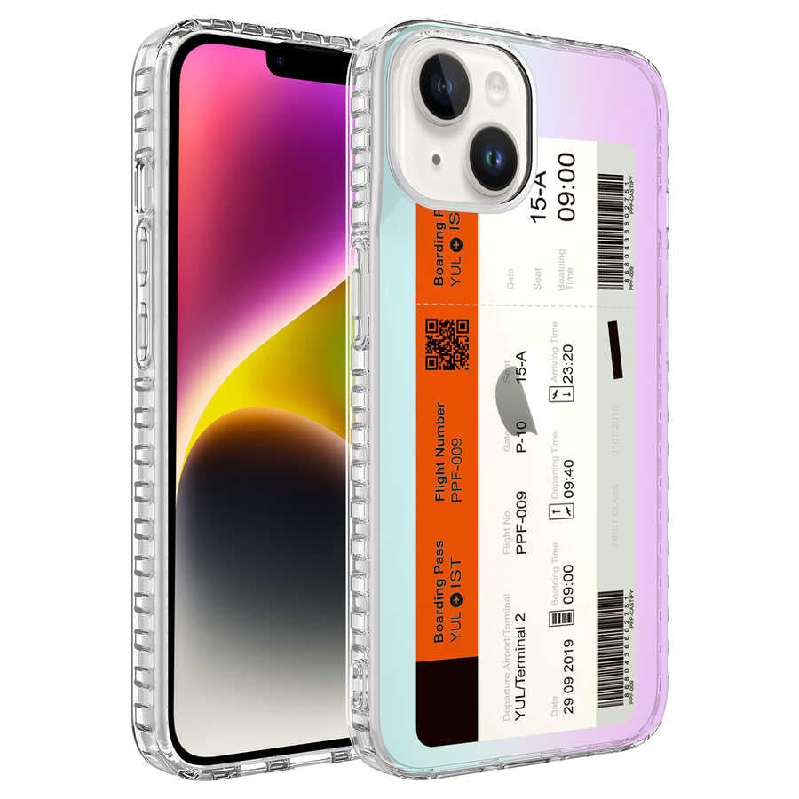 Apple iPhone 13 Kılıf Airbag Kenarlı Renkli Desenli Silikon Zore Elegans Kapak