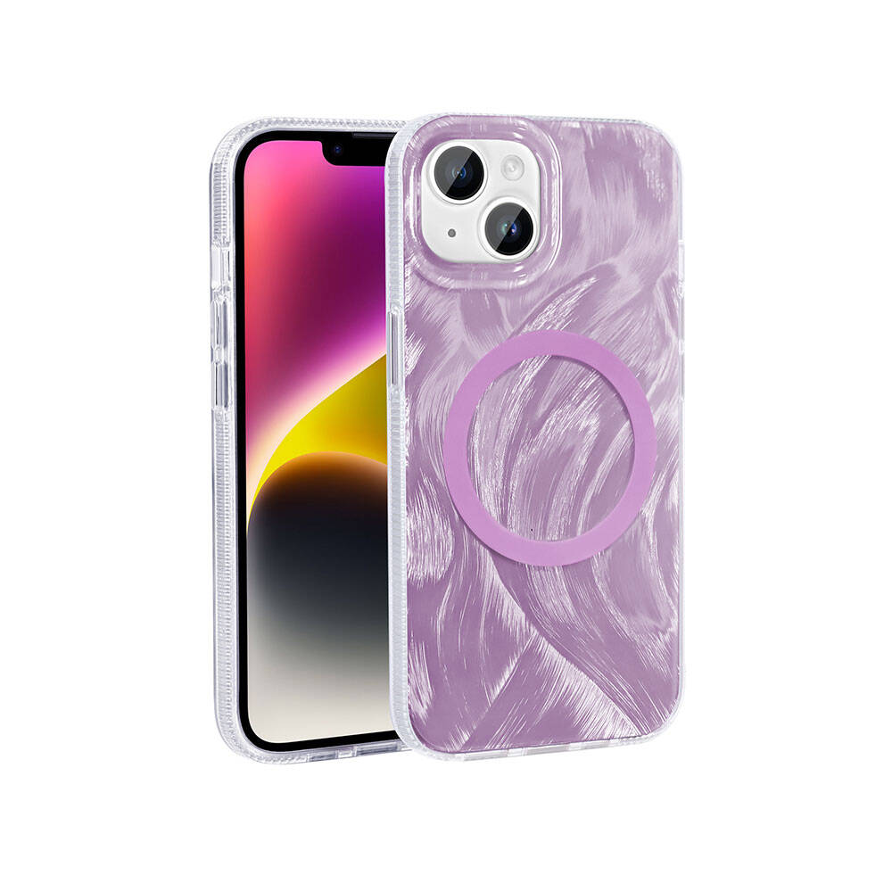 Apple iPhone 13 Kılıf M-safe Şarj Özellikli Fırça Boya Desenli Zore Palet Kapak