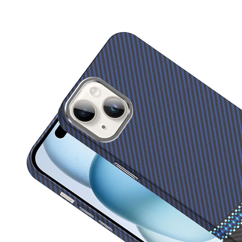 Apple iPhone 13 Kılıf M-safe Şarj Özellikli Karbon Fiber Görünümlü Zore Gros Kapak Lacivert