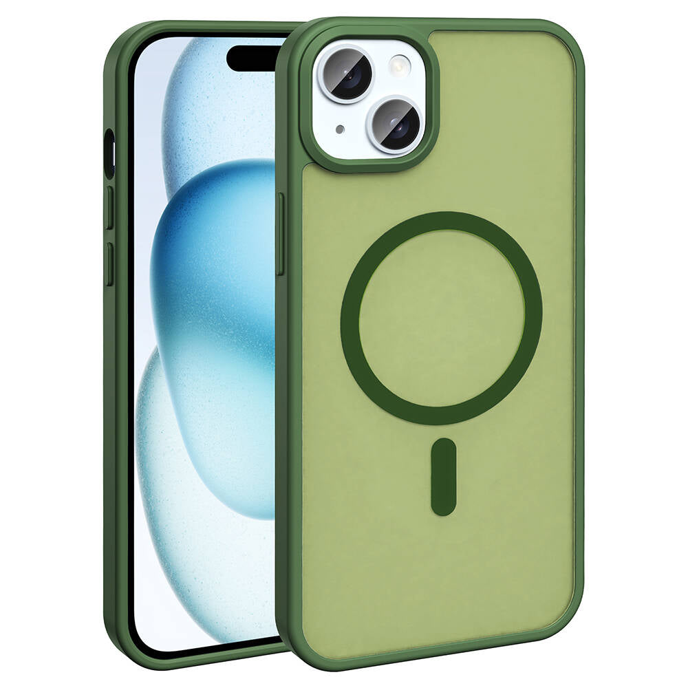 Apple iPhone 13 Kılıf M-safe Şarj Özellikli Mat Arka Yüzey Zore Sio Kapak Koyu Yeşil