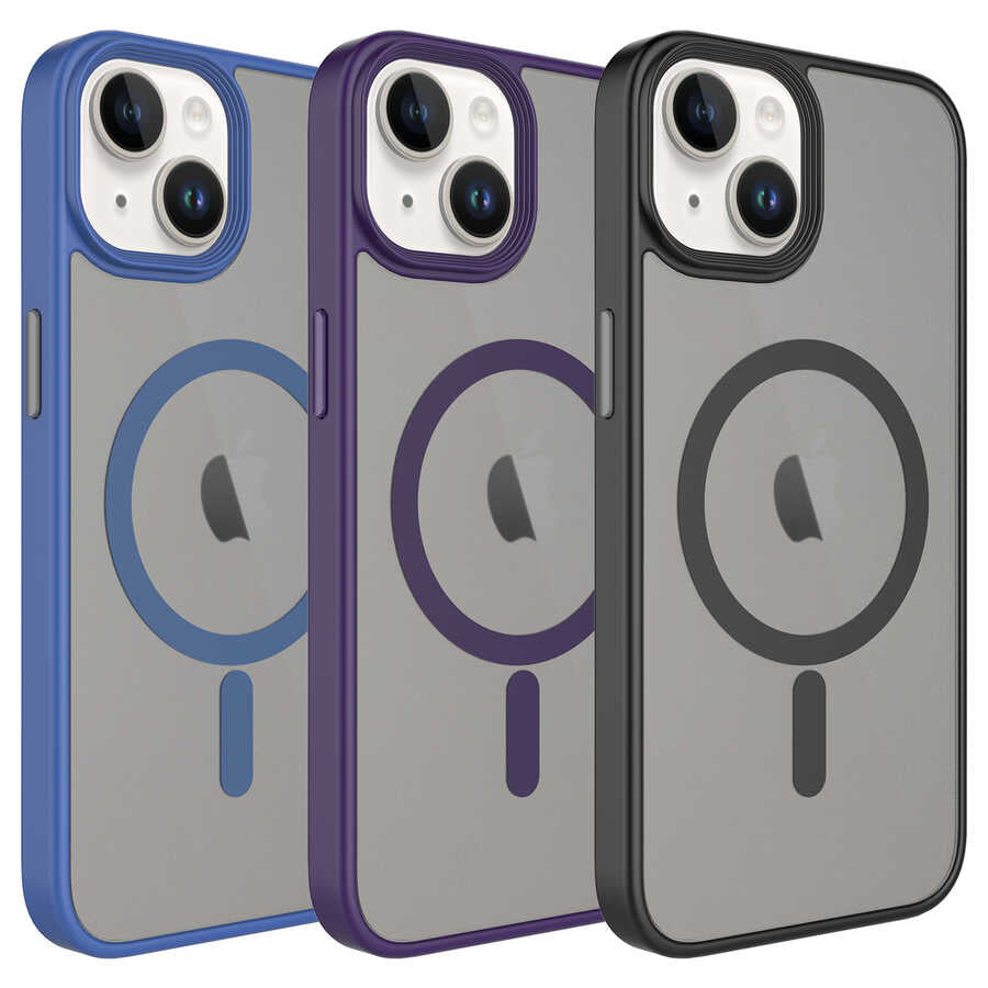 Apple iPhone 13 Kılıf Mat Arka Yüzey Wireless Şarj Özellikli Zore Flet M-safe Kapak Gri