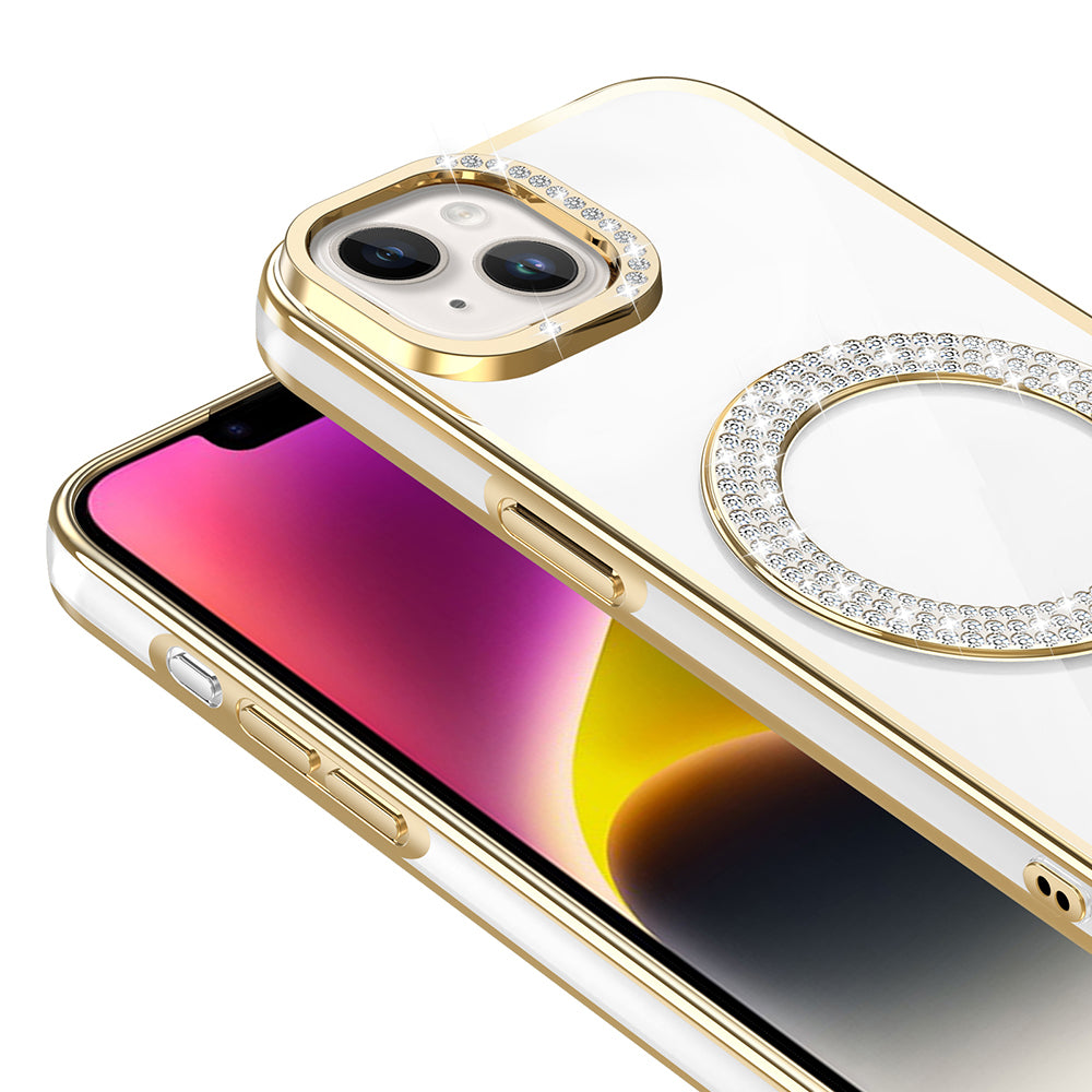 Apple iPhone 13 Kılıf Pırlanta Taş Tasarımlı M-safe Şarj Özellikli Zore Karetta Silikon Kapak Siyah