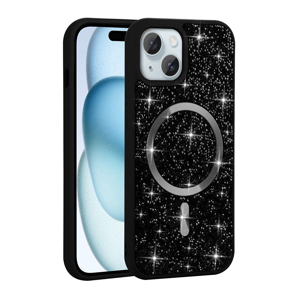 Apple iPhone 13 Kılıf Pırlanta Tasarımlı M-safe Şarj Özellikli Zore Mozaik Silikon Kapak Titanyum-Gri