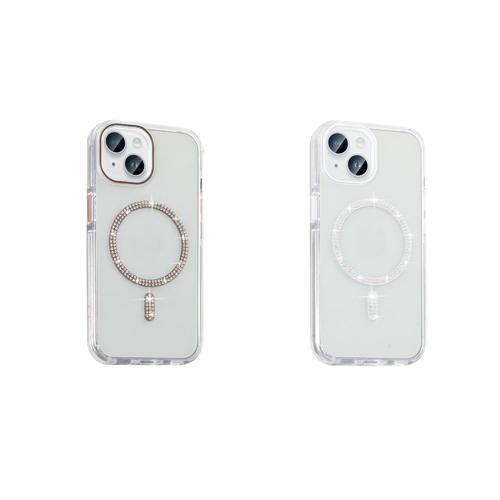 Apple iPhone 13 Kılıf Taşlı Tasarım M-safe Şarj Özellikli Zore Koment Silikon Kapak Gümüş