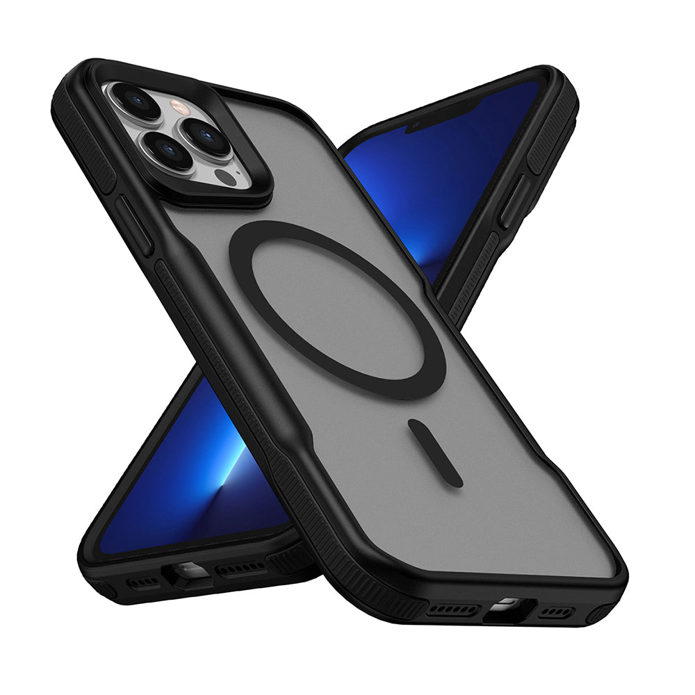 Apple iPhone 13 Pro Max Kılıf M-safe Şarj Özellikli Renkli Kenar Airbag Şeritli Zore Lamer Kapak Siyah