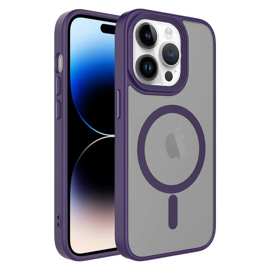 Apple iPhone 13 Pro Max Kılıf Mat Arka Yüzey Wireless Şarj Özellikli Zore Flet M-safe Kapak Derin Mor