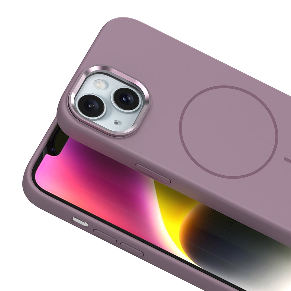 Apple iPhone 14 Kılıf M-Safe Şarj Özellikli Metal Kamera Çerçeveli Zore Edi Silikon Kapak Açık Mavi